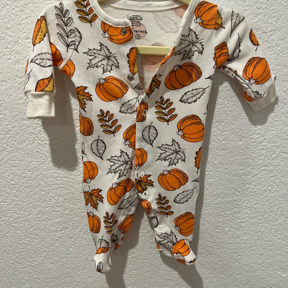 Baby Starters Orange Pumpkin Print Footie